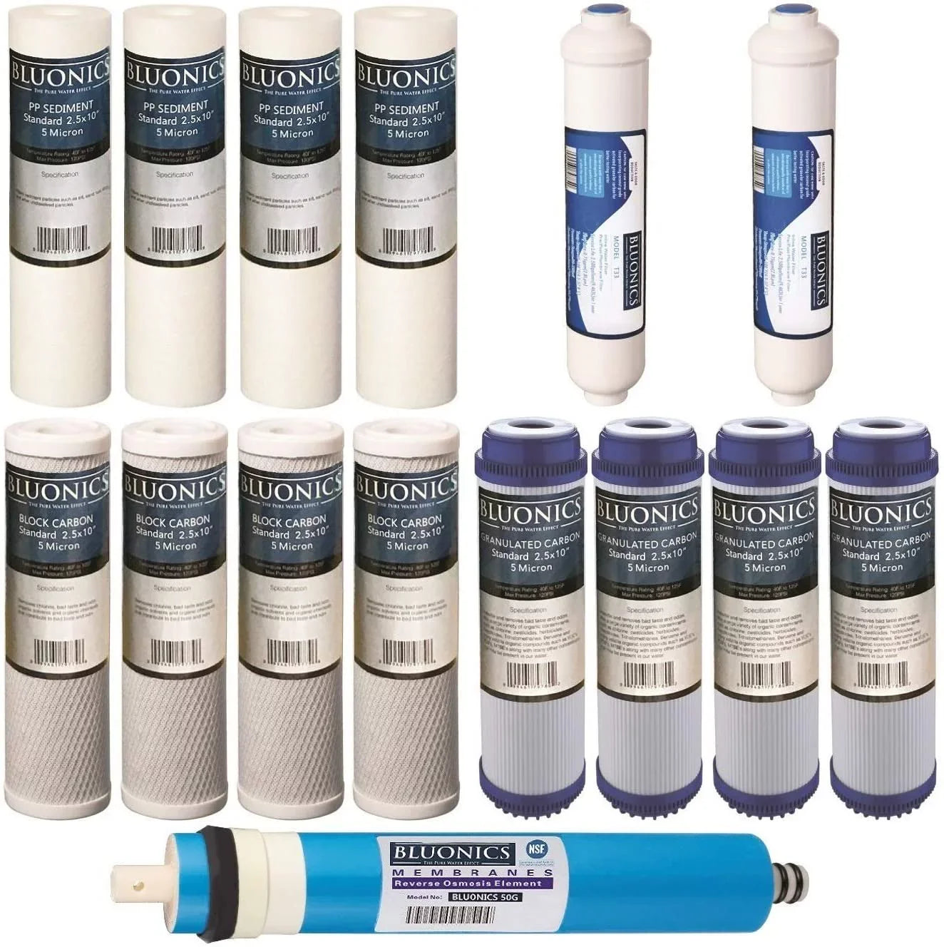 Reverse Osmosis Replacement Filter Sizeet RO Cartridges (15 pcs) w/ 50 GPD Membrane