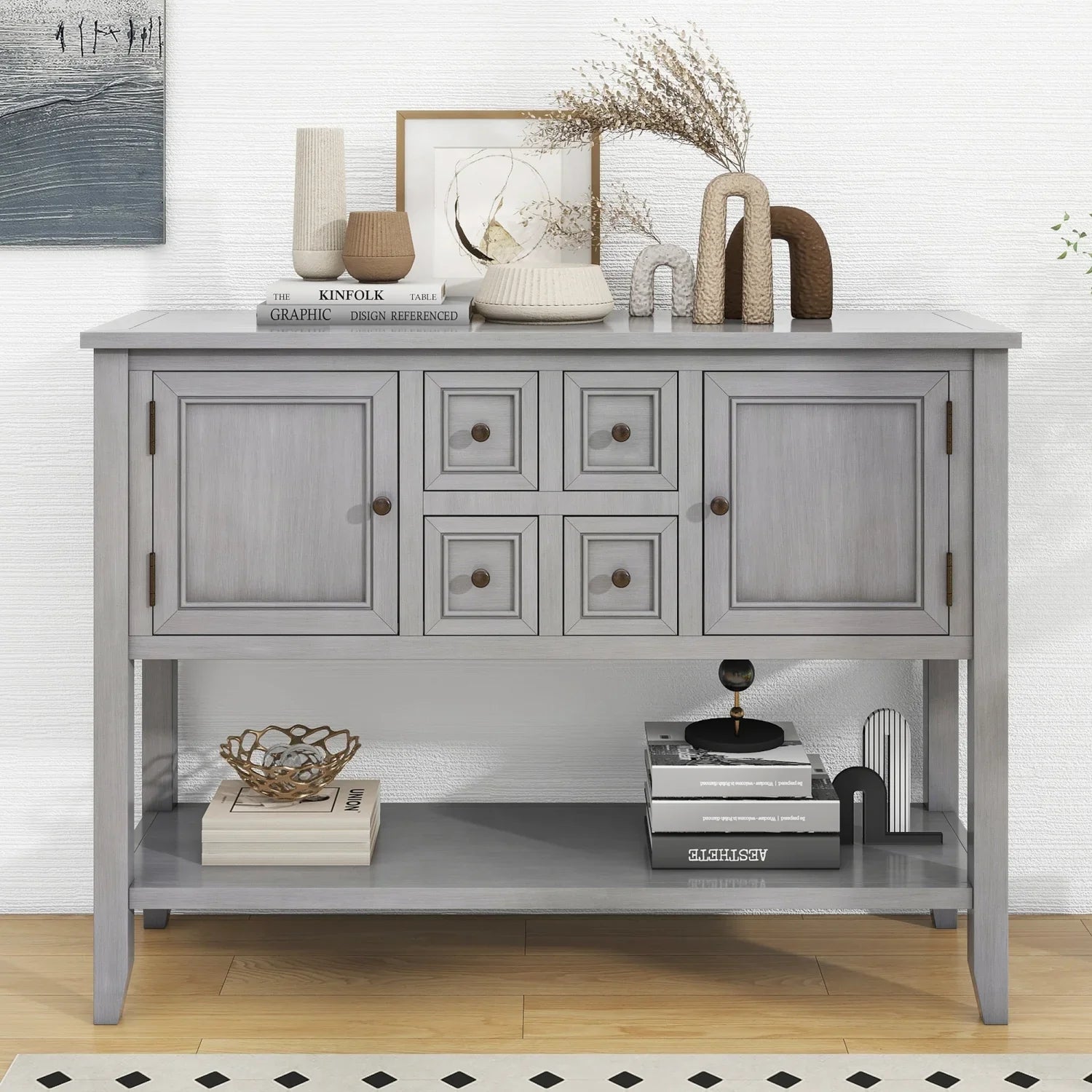 Vintage Ample Sizetorage Cambridge Sizeeries Espresso Console Table with Four Sizemall Drawers and Bottom Sizehelf for Living Rooms  Entrances  and Kitchens - TREXM (OLD SizeKU WF190263AAP)