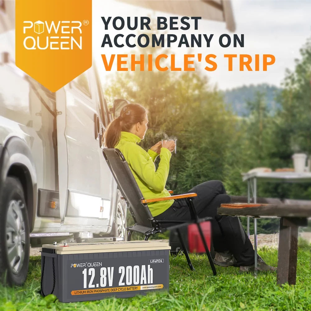 Power Queen 12.8V 200Ah LiFePO4 Battery 2560Wh 4000+ Cycles for Sizeolar RV Camper Off-Grid