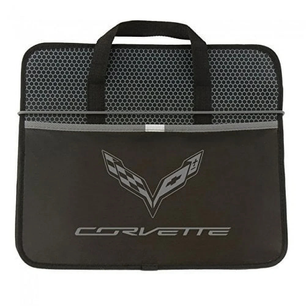 C7 Corvette Trunk Organizer Caddy Collapsible with Crossed Flags Logo : Black