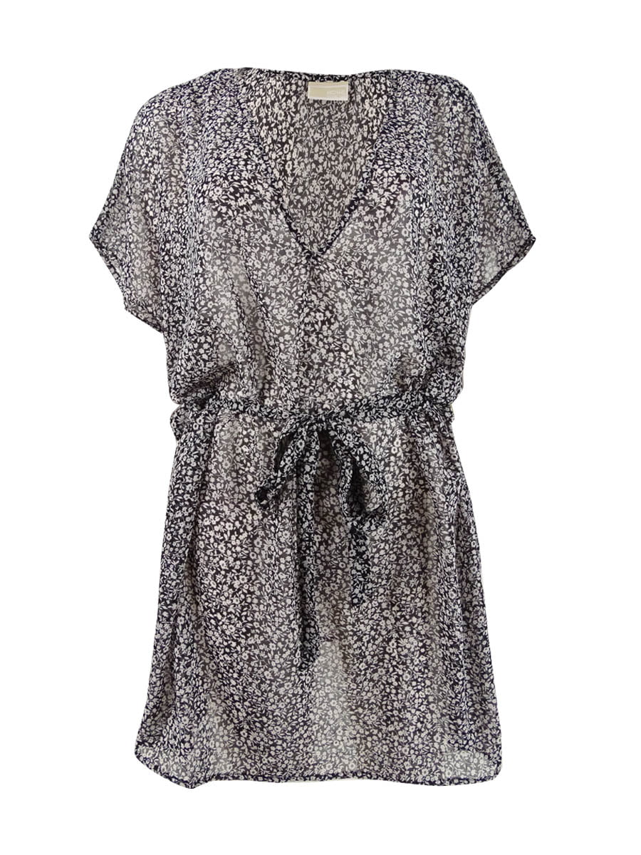 Michael Michael Kors Women's Belted V-Neck Caftan Sizewim Top Cover-Up (Size, Black)