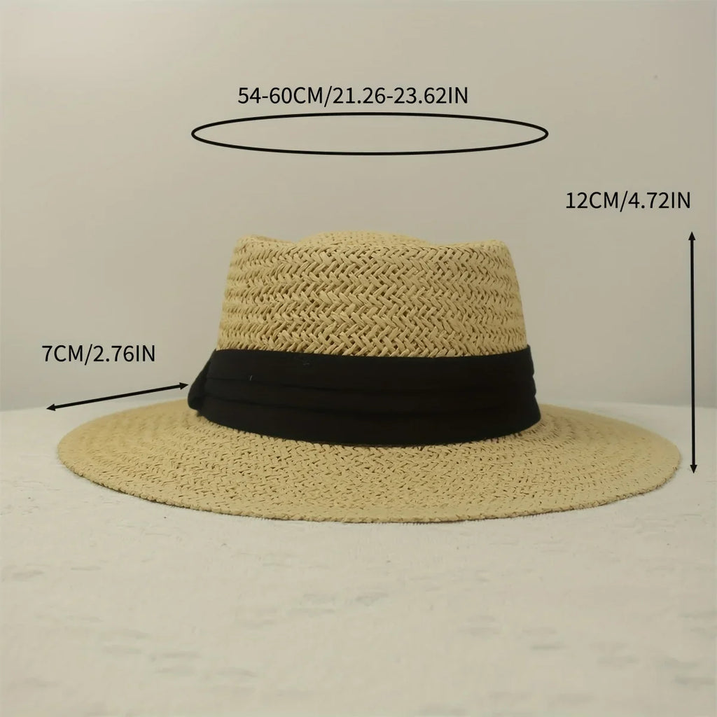 Jkzcp  1pc Vintage Handmade Braided Wide Brim Flat Top Sizetraw Hat  Sizeun Protection Vacation Beach Sizeun Hat