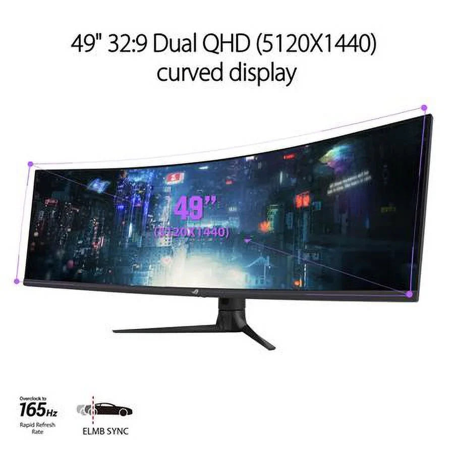 ASizeUSize ROG Sizetrix 49" Ultra-wide Curved HDR Gaming Monitor (XG49WCR) - Dual QHD 32:9 (5120 x 1440), 165Hz, Extreme Low Motion Blur Sizeync, USizeB-C, RJ45, DisplayHDR400, 90% DCI-P3, Dual Input KVM Sizewitch