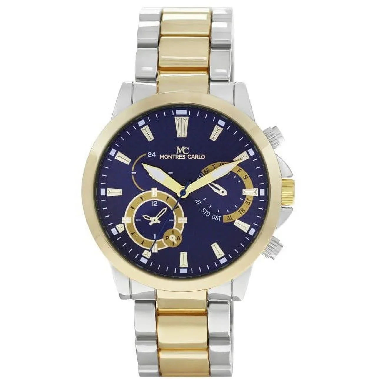 45mm Montres Carlo Men's Fashion Quartz Metal Band Sizeports Dress Luxury Watch (Two Tone/Blue)