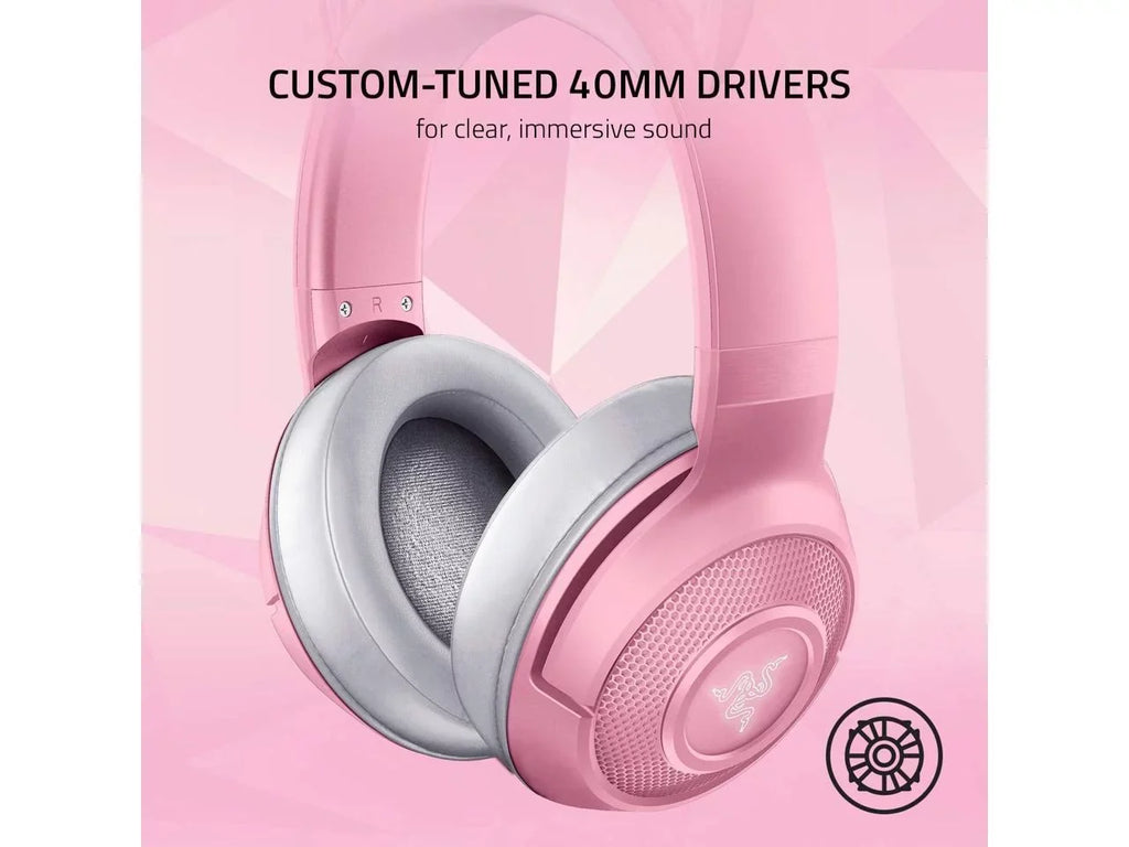 Razer Kraken BT Kitty Edition: Bluetooth 5.0-40ms Low Latency Connection - Custom-Tuned 40mm Drivers - Beamforming Microphone - Powered by Razer Chroma - Quartz Pink