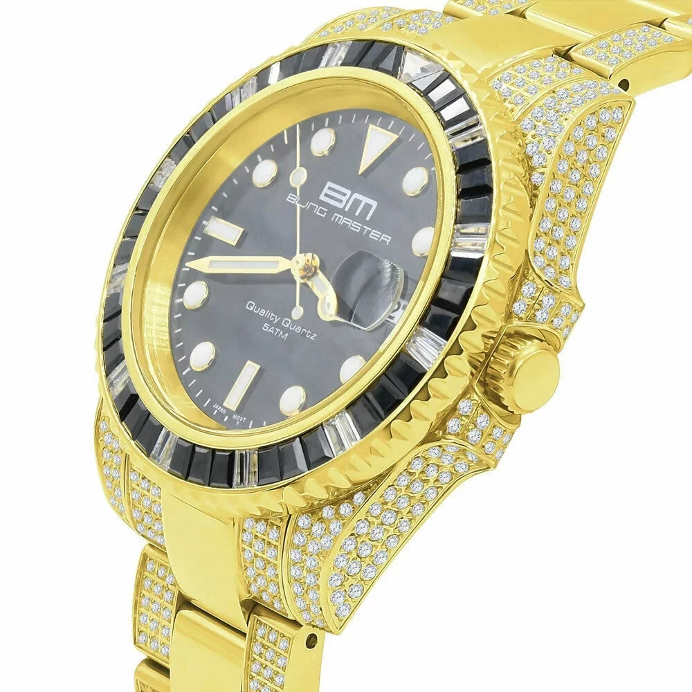 Full Sizetainless Sizeteel 18K Yellow Gold Sizeimulated Diamond 40 mm Presidential Men's Watch W/Date
