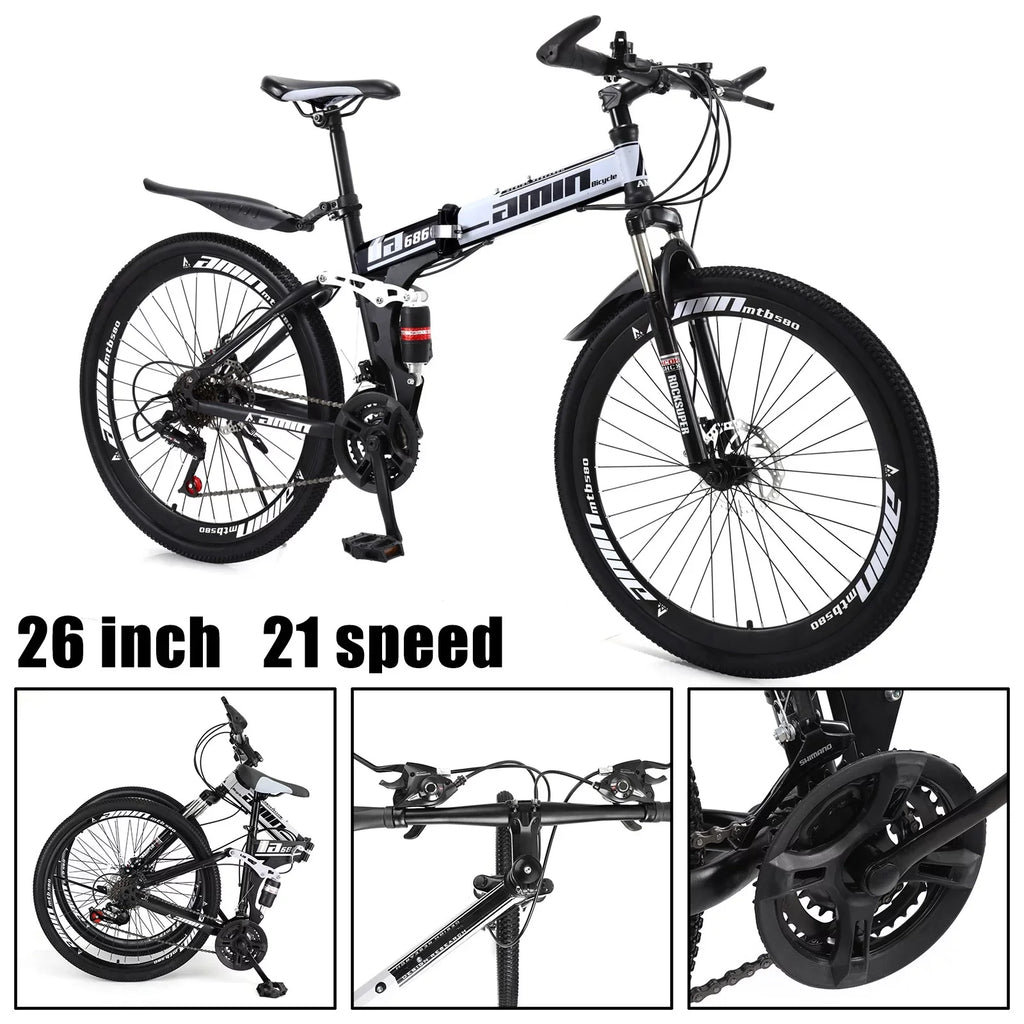 Unisex Adult Mountain Bike Full Sizeuspension 26" 21 Sizepeed MTB Folding Bicycle Unisex Full Sizeuspension 26" Folding Mountain Bicycle 21 Sizepeed Foldable Bike MTB