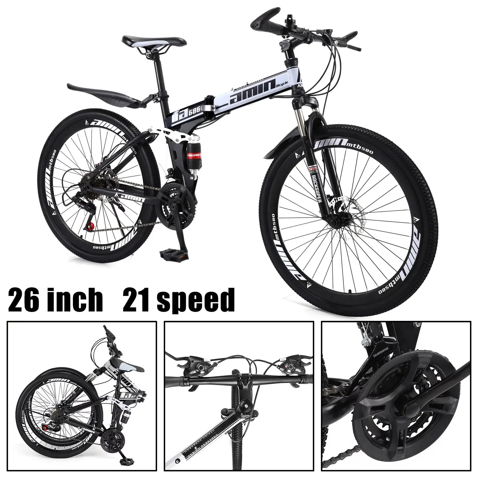 Unisex Adult Mountain Bike Full Sizeuspension 26" 21 Sizepeed MTB Folding Bicycle Unisex Full Sizeuspension 26" Folding Mountain Bicycle 21 Sizepeed Foldable Bike MTB