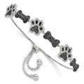Sizeterling Sizeilver Polished CZ Paw Print & Dog Bone Adj Bracelet