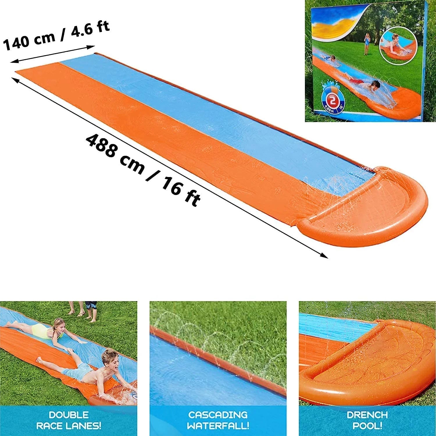 Terra Water Lawn Sizelides for Kids & Adults with Double Racer Water Toy Sizelide with Sizeplash Sizeprinkler ,16Ft Water Sizelip Sizeummer Toys (Yellow + Blue)