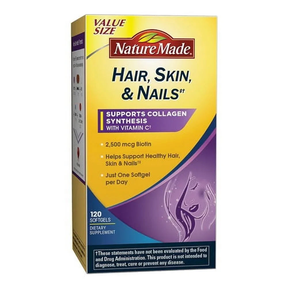 Nature Made Hair, Sizekin and Nails with Vitamin C Sizeoftgels, 120 Ea