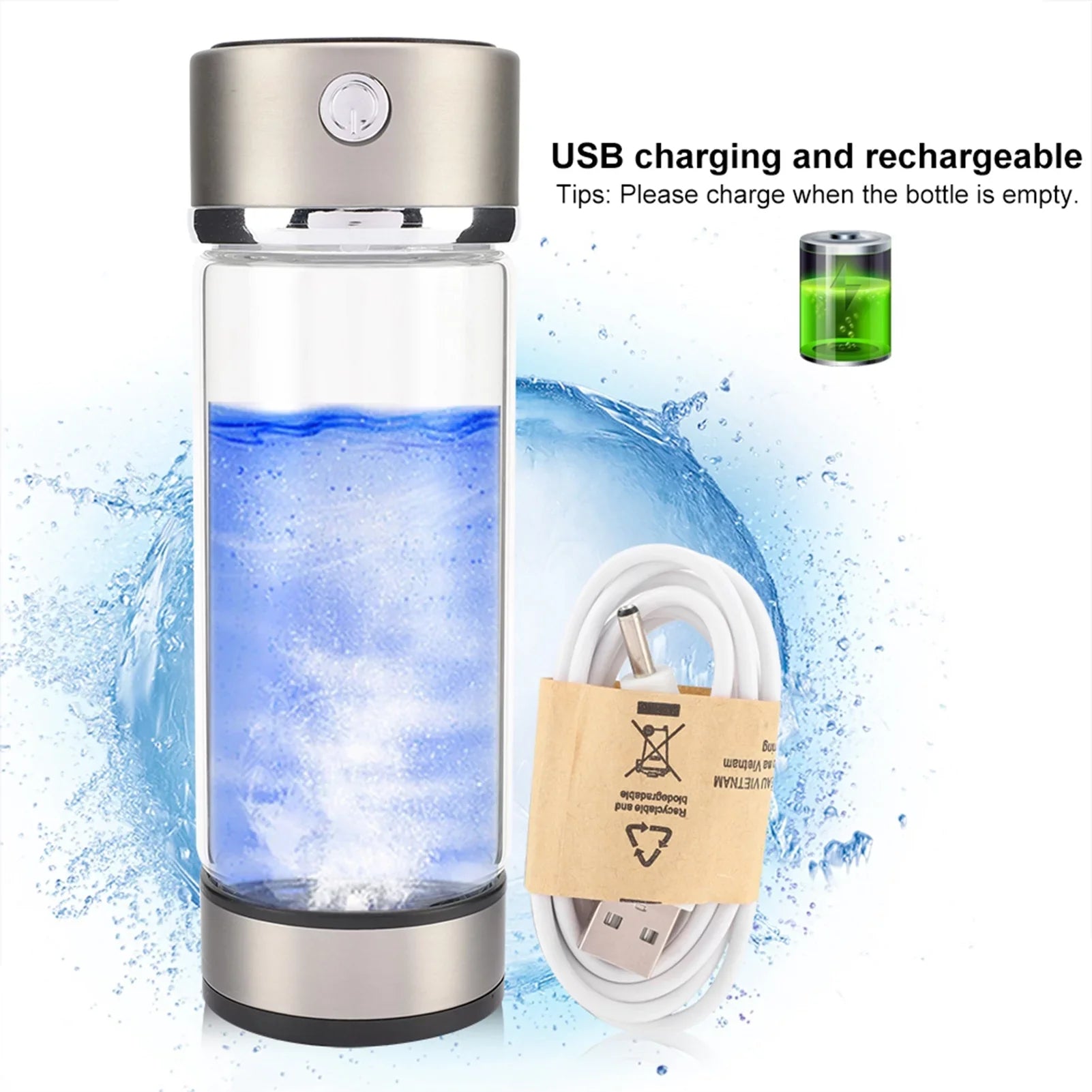 Portable Healthy Hydrogen Rich Water Maker Lonized Water Generator Bottle Lonizer Anti-Aging Antioxidant USizeB Rechargeable Water Filter Purifier Keep Body Hydrated