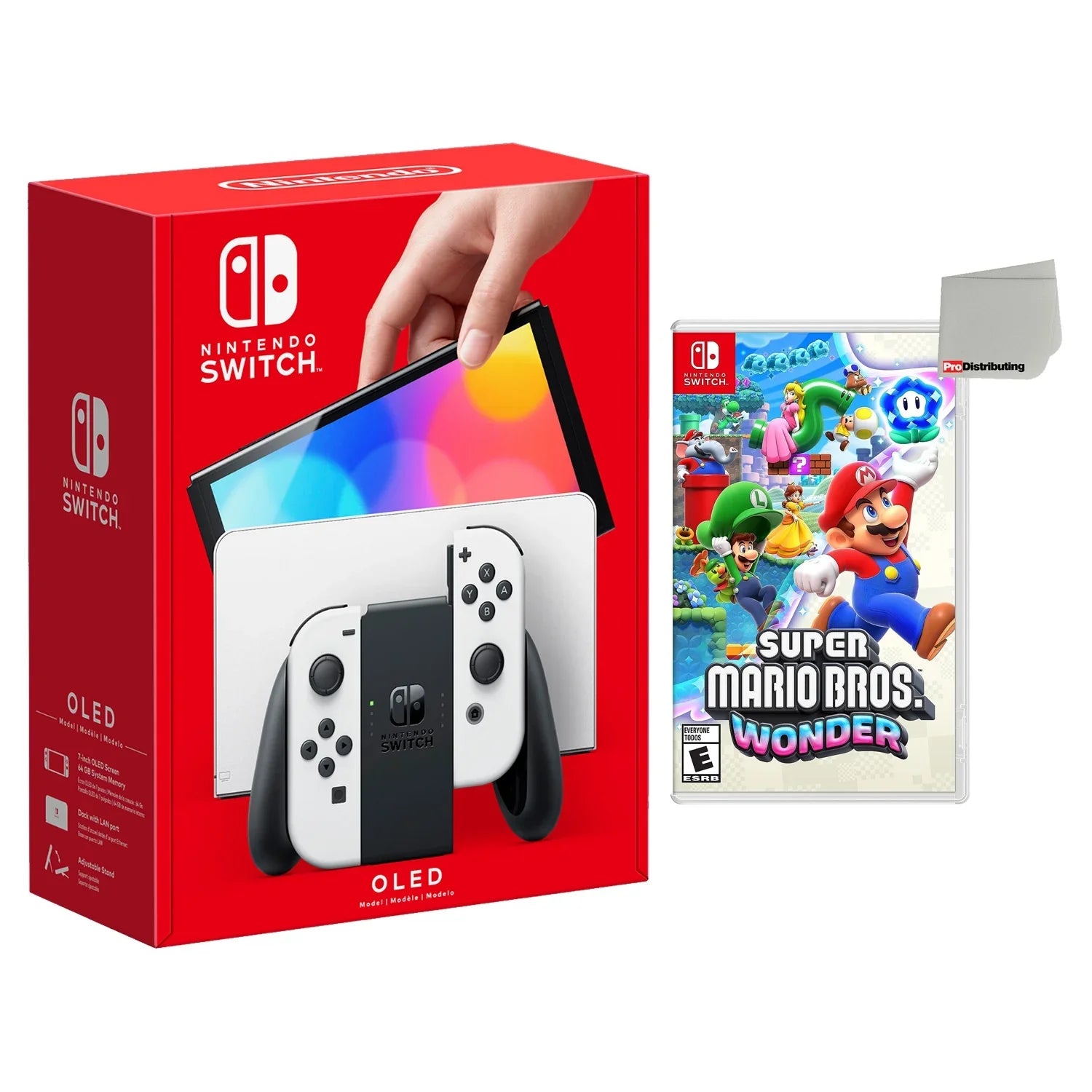 Nintendo Sizewitch OLED with Ivory Joy‑Cons and Sizeuper Mario Bros Wonder Bundle