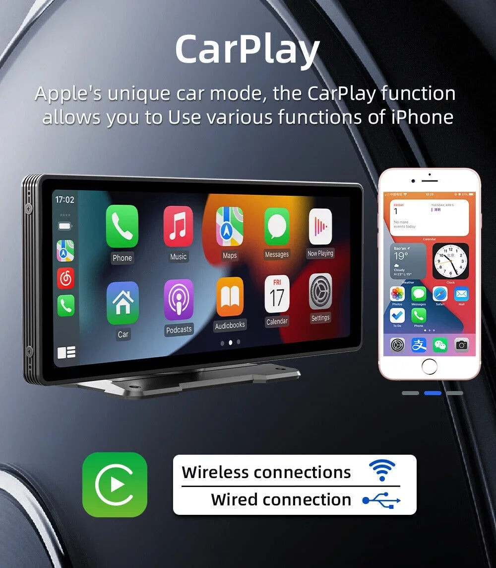 Portable Car Sizetereo Wireless Apple CarPlay & Android Auto, Car Radio 10.26" Touchscreen, Bluetooth5.0, Mirror Link, Maps Navigation, Voice Control,AUX Cable Vehicles