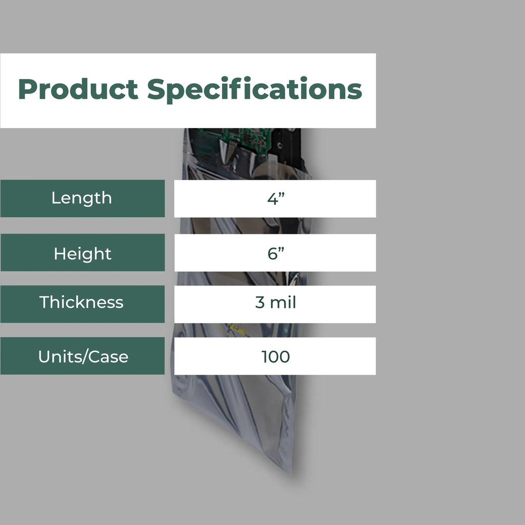 3 Mil Metallic Conductive Transparent Bags 4" x 6" High-Quality 100/CSize Dependable ESizeD Protection