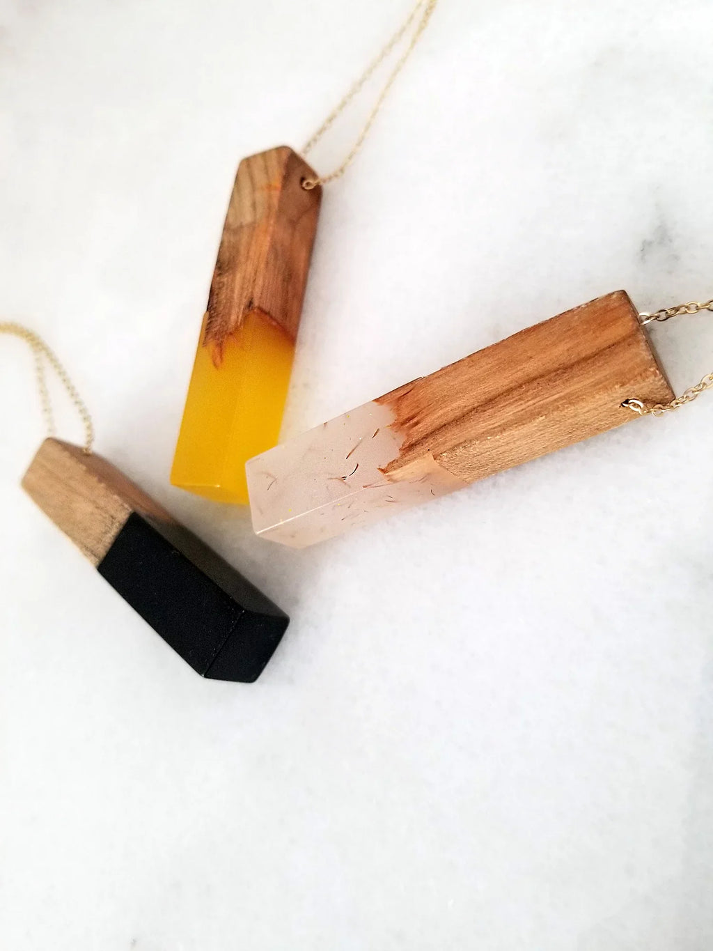 Blue Box Boutique Inc Yellow Resin Wooden Vertical Bar Pendant Necklace for Women | Wood Anniversary Gift