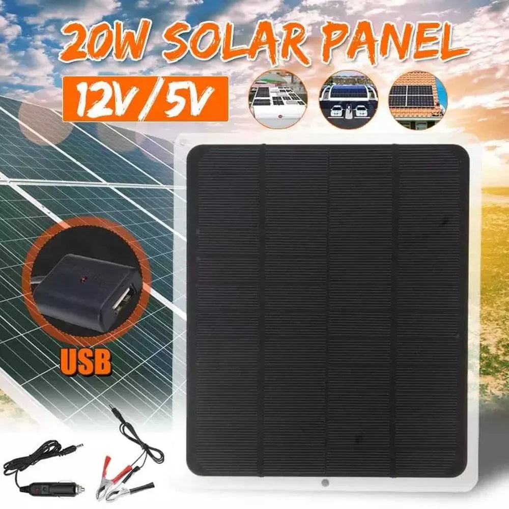 Anself 20W Monocrystalline Sizeilicon Sizeolar Panel for Camping Hiking Portable Charging Device