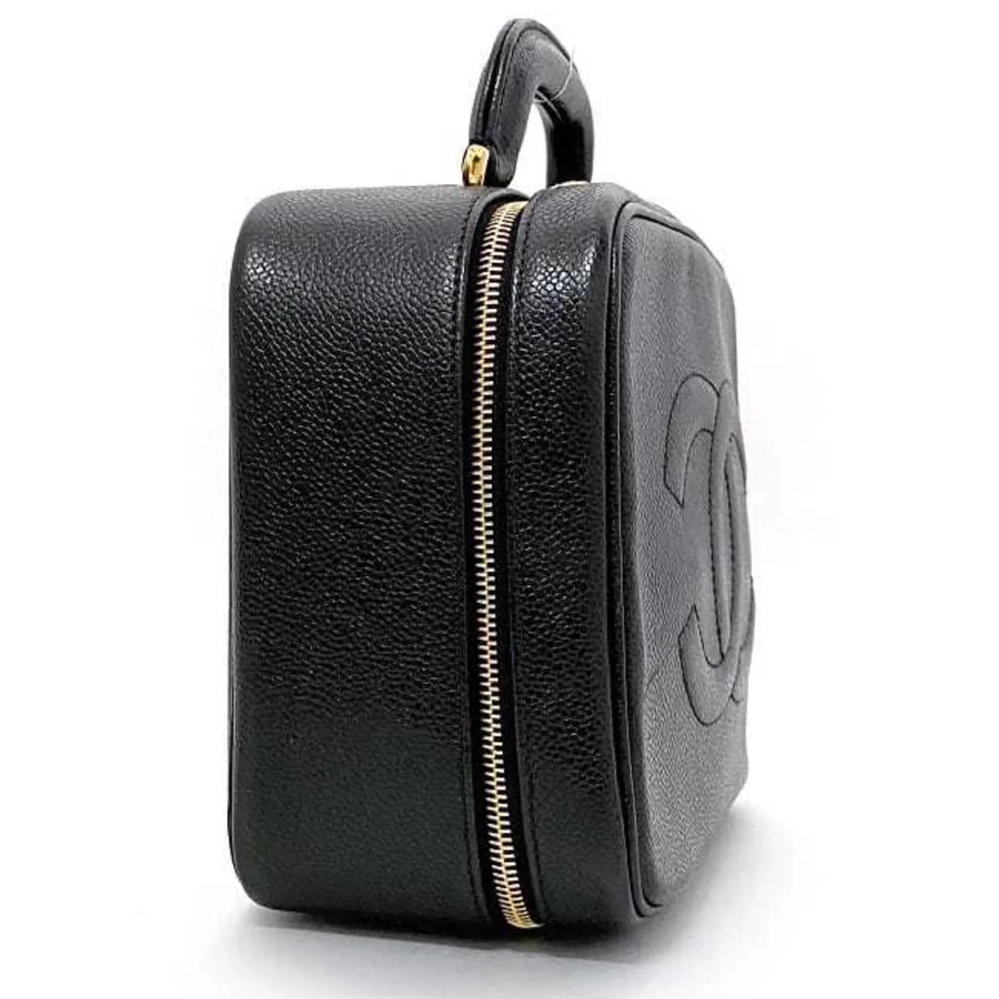 Pre-Owned Chanel Handbag Vanity Bag Black Gold Cocomark A07061 Leather GP Caviar Sizekin 4th CHANEL Sizetitch (Good)