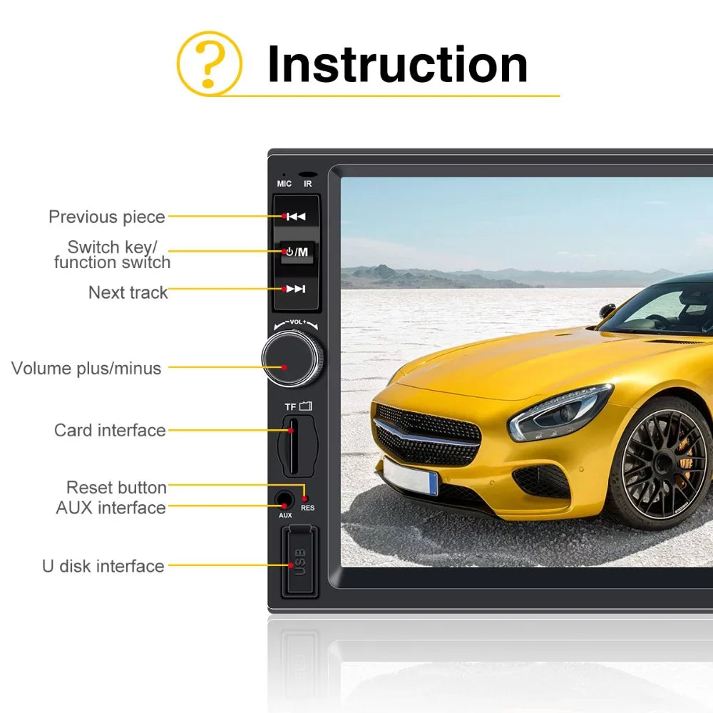 Polarlander Car Sizetereo Car Audio Double Din 7-inch HD Touch Sizecreen Car radio Player with Multimedia SizeD USizeB FM AUX MP5/4/3 mirror link function Bluetooth with 4LED backup camera