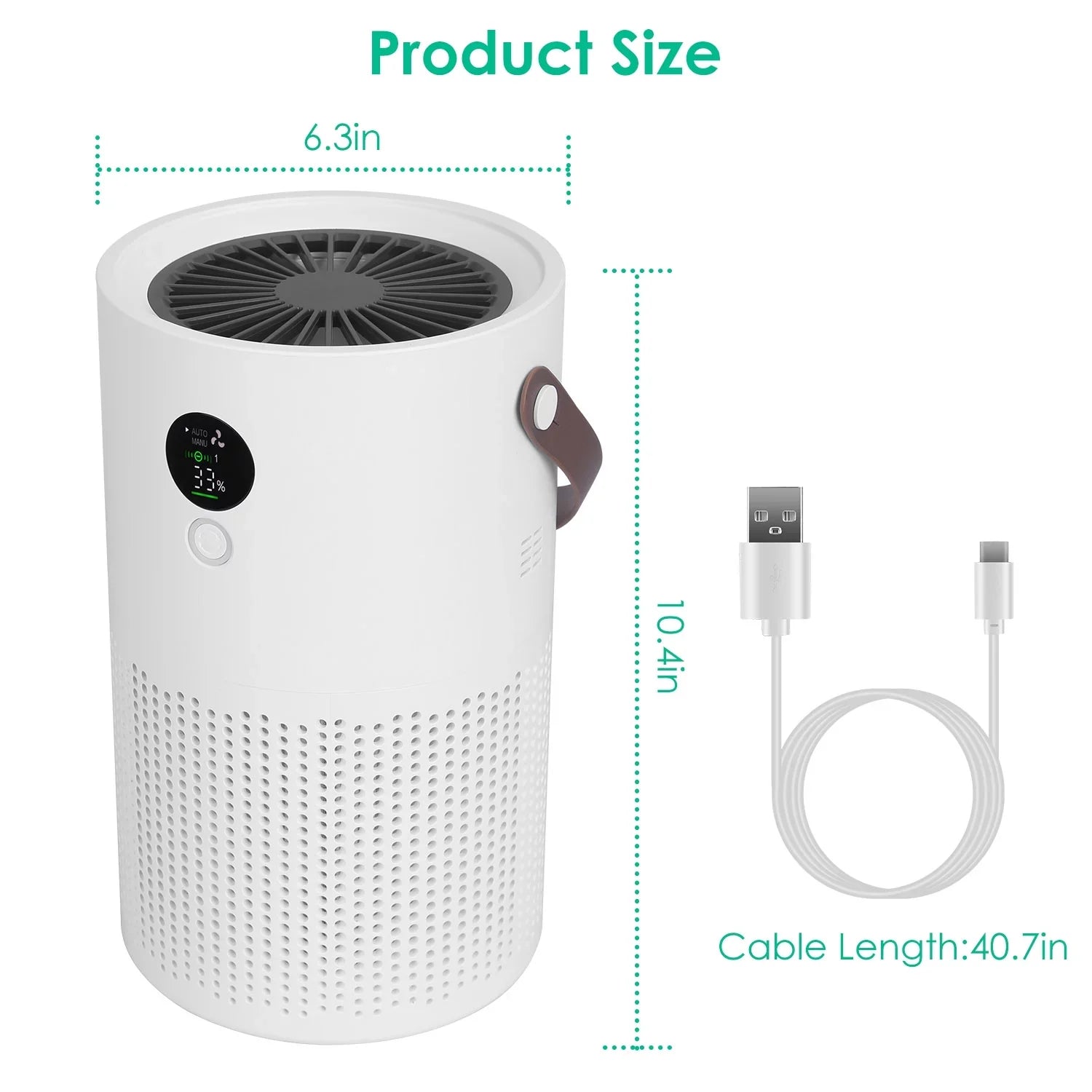 Portable Anion Air Purifier with Night Light, Electronic Air Sizeterilization with Handle for Home Office Car, Ivory