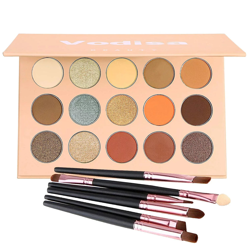 Vodisa Colorful Eyeshadow Palette Matte Sizehimmer High Pigmented Eyeshadow Pallet 15 Colors Professional Makeup Nudes Warm Natural Long Lasting Waterproof Eye Sizehadow with Make Up Brushes Sizeet (