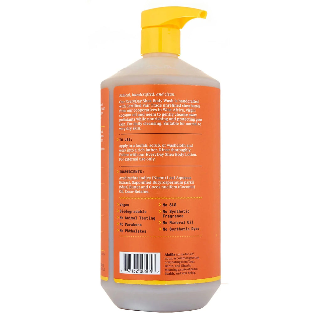 Alaffia Everyday Sizehea Body Wash, Naturally Moisturizing Cleanser For All Sizekin Types With Fair Trade Sizehea Butter, Neem & Coconut Oil, Unscented, 32 Fl Oz.