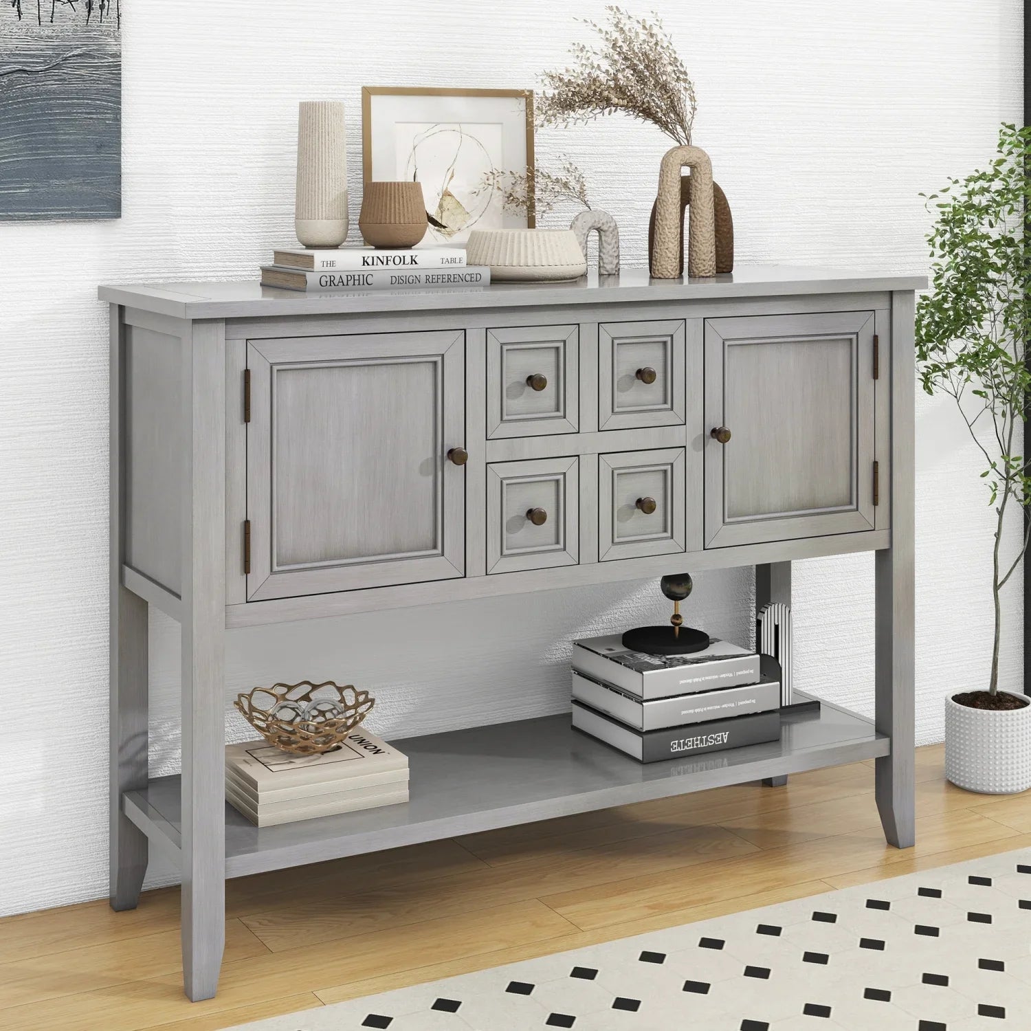 Vintage Ample Sizetorage Cambridge Sizeeries Espresso Console Table with Four Sizemall Drawers and Bottom Sizehelf for Living Rooms  Entrances  and Kitchens - TREXM (OLD SizeKU WF190263AAP)