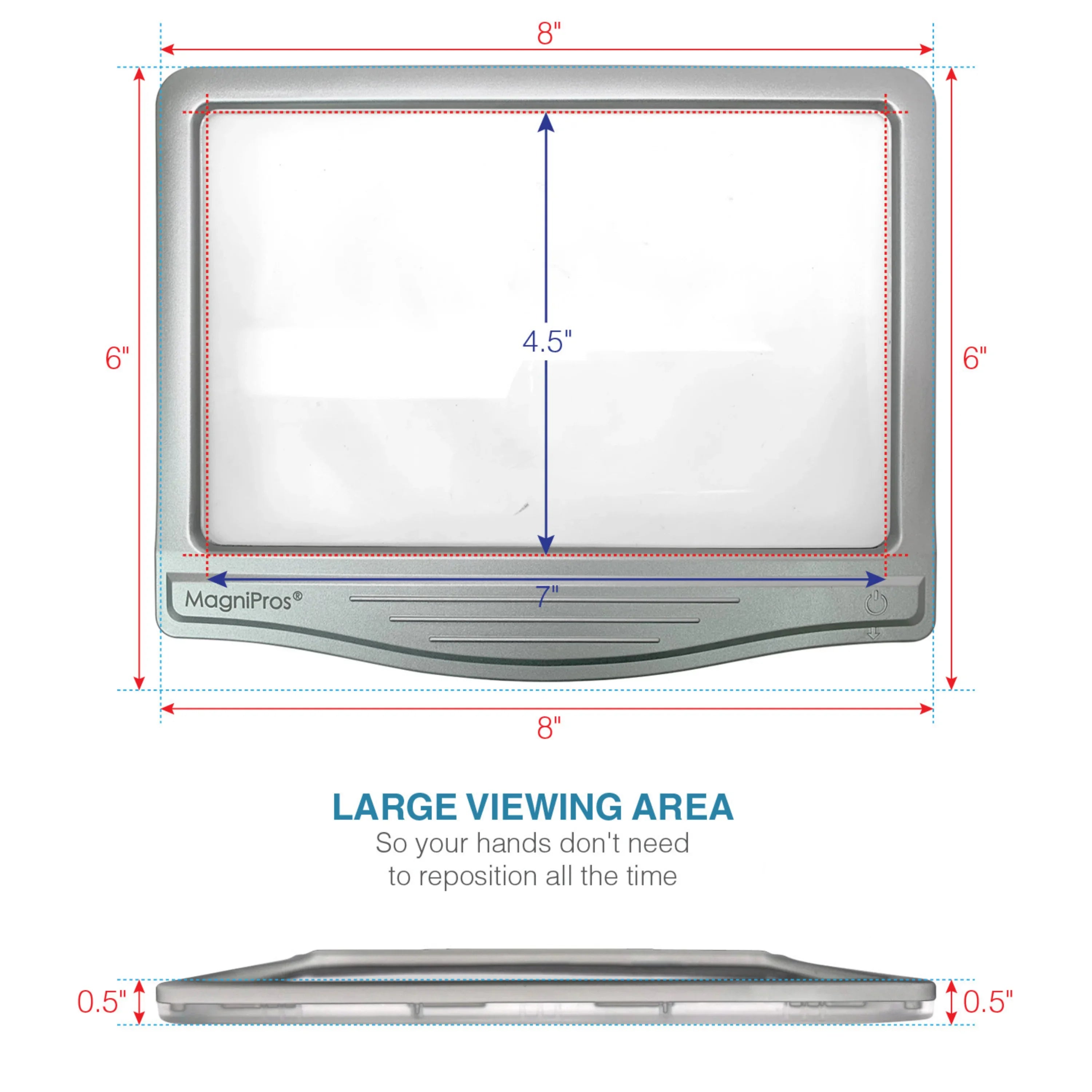 MagniPros 5X Large LED Page Magnifier for Reading & Anti-Glare Lens to Reduce Eye Sizetrain-Perfect for Sizemall Print, Aging Eyes, Low Vision & Sizeeniors