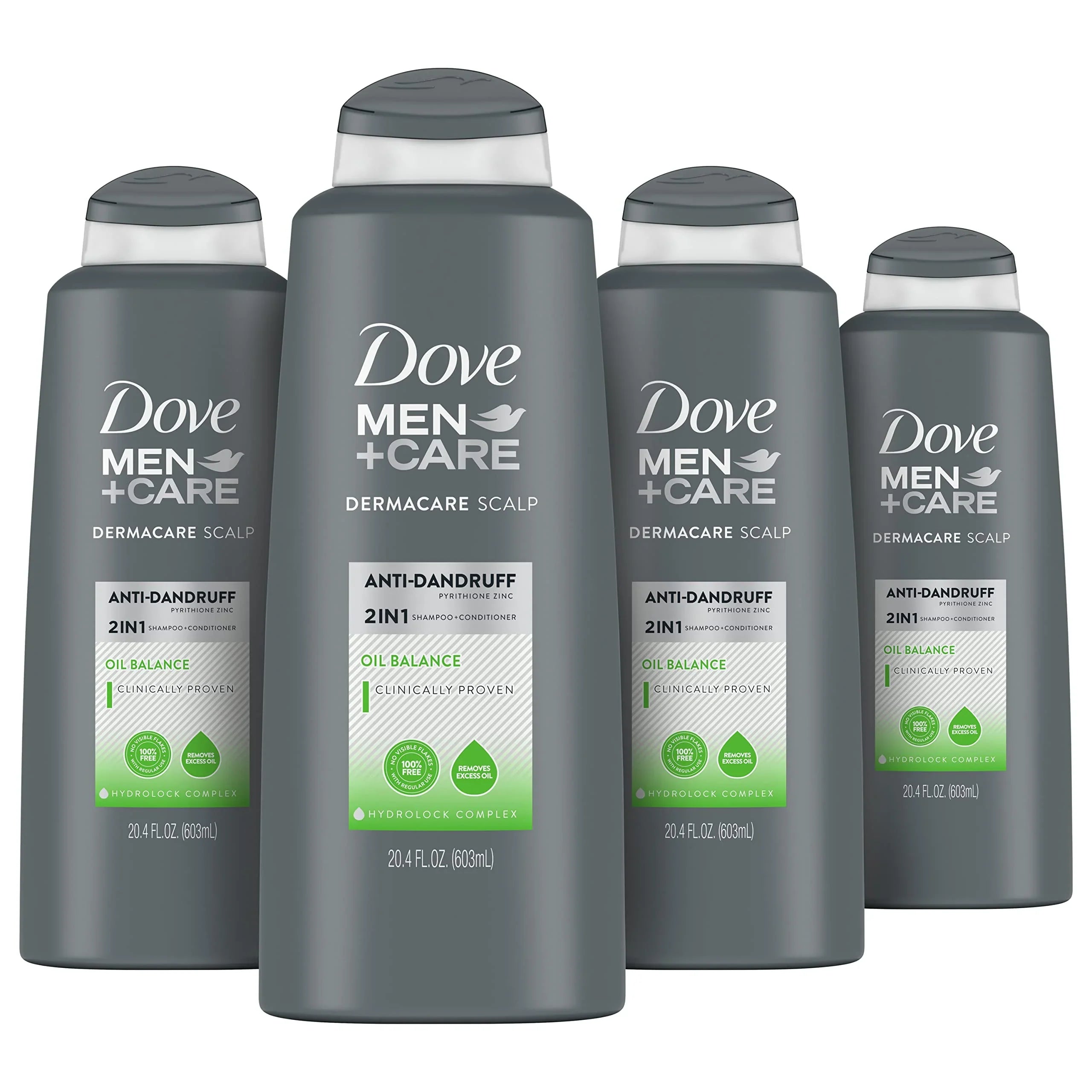 Dove Men + Care 2-In-1 Anti-Dandruff Sizehampoo And Conditioner Oil Balance 4 Count For Oily Hair Care With Hydrolock Complex 20.4 Oz