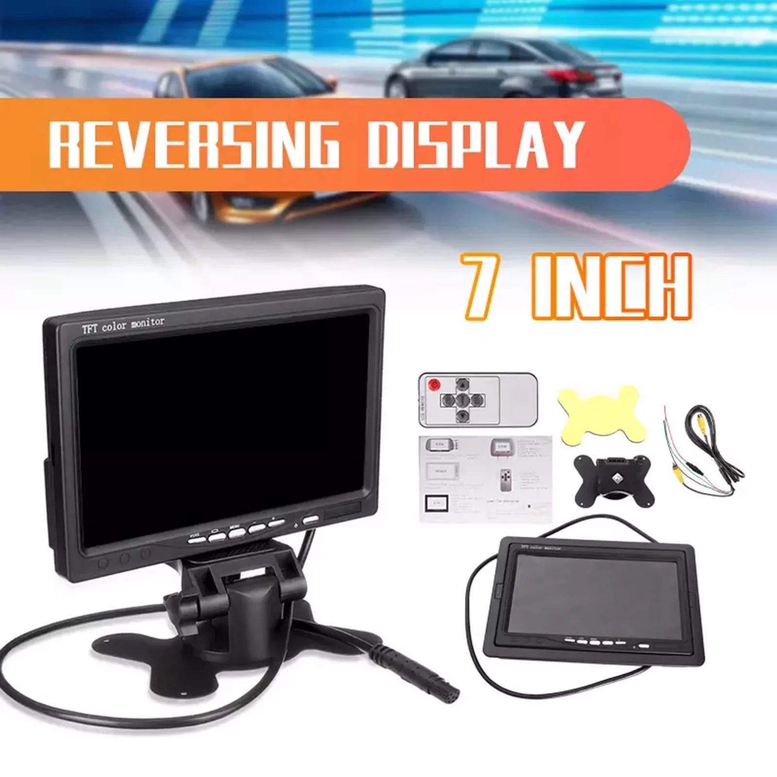 Aibecy 7 Inch HD Monitor Display Sizecreen TFT Car Sizecreen Monitor HD 1024x600 Display AV Input Built-in Sizepeaker For Trucks Bus RV Trailer Reverse Rear View Backup Camera