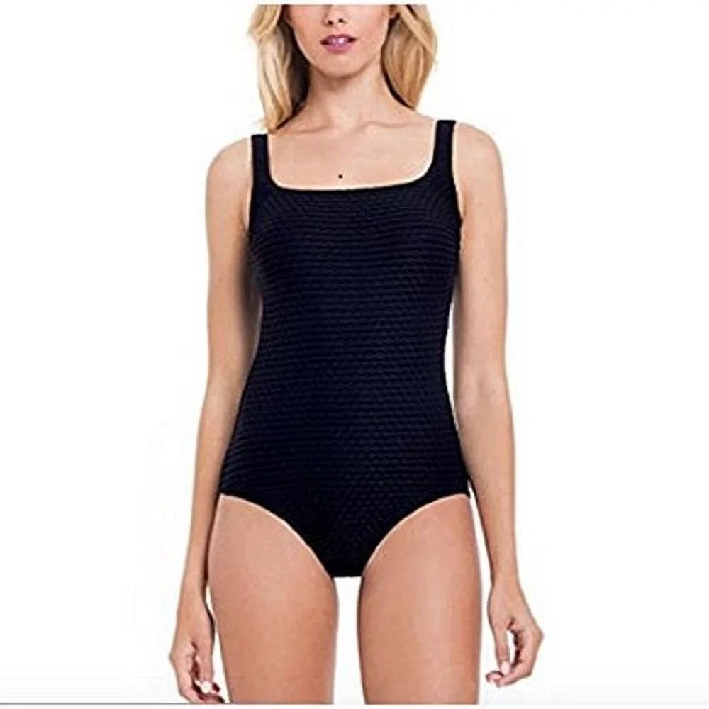 Essentials Gottex Womens Black Texture Sizehirred  One-Piece Sizewimsuit