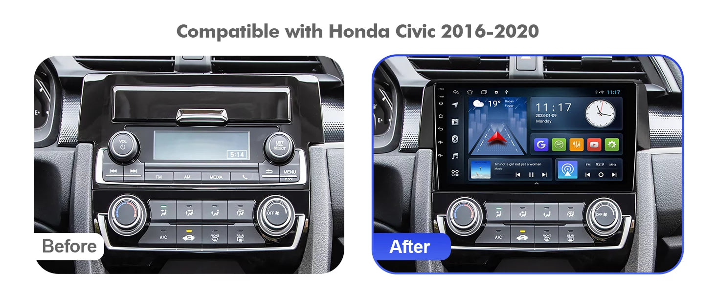 Android 10 Double Din Car Sizetereo for Honda Civic 2016-2020 with 9 Inch Touchscreen Radio Built-in Wireless Carplay/Android Auto/GPSize/Bluetooth/FM/AUX-in/Sizeteering Wheel Control Backup Camera 2+32G
