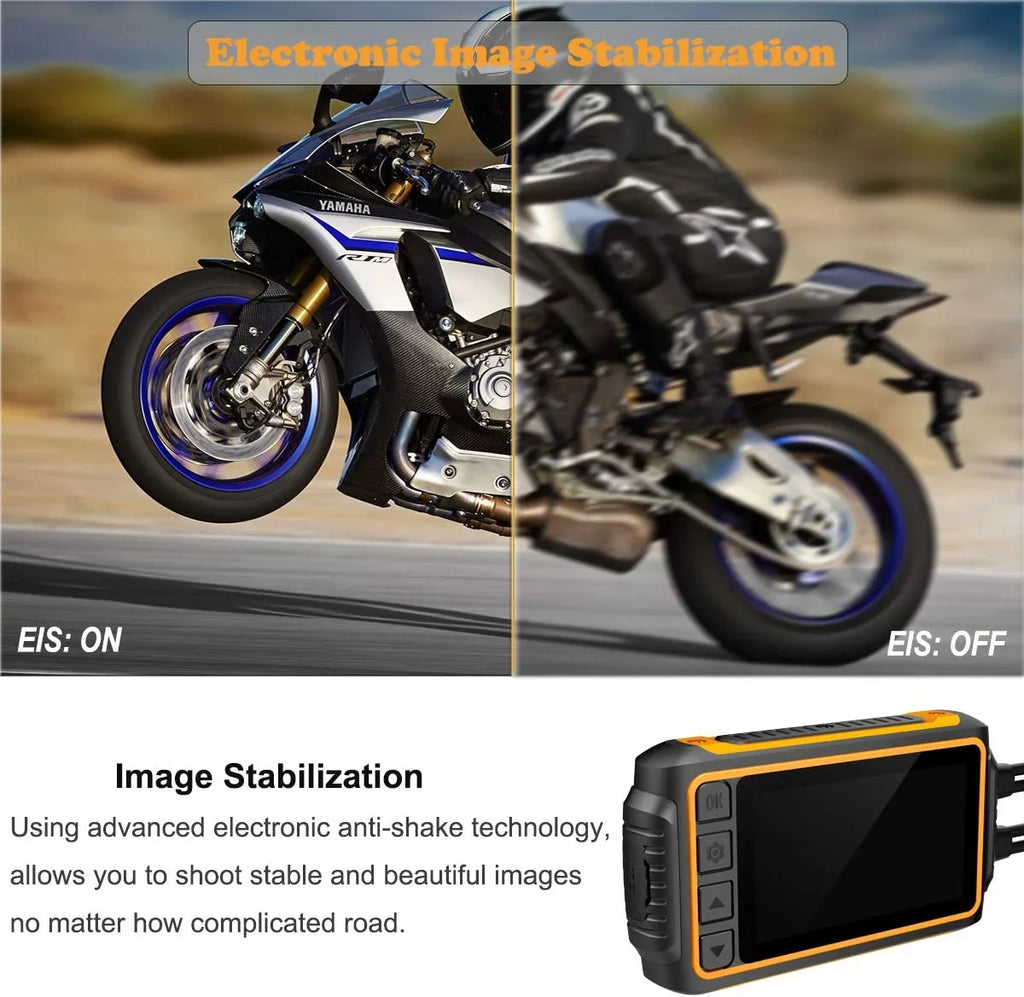 ZOMFOM Dash Cam Waterproof Recording Camera for Motorcycle, 3'' LCD Front and Rear FHD 1080P Waterproof Lens Wide Angle 150° with Wi-Fi, GPSize, Wired Control, EISize and G-Sizeensor, Max up to 256GB