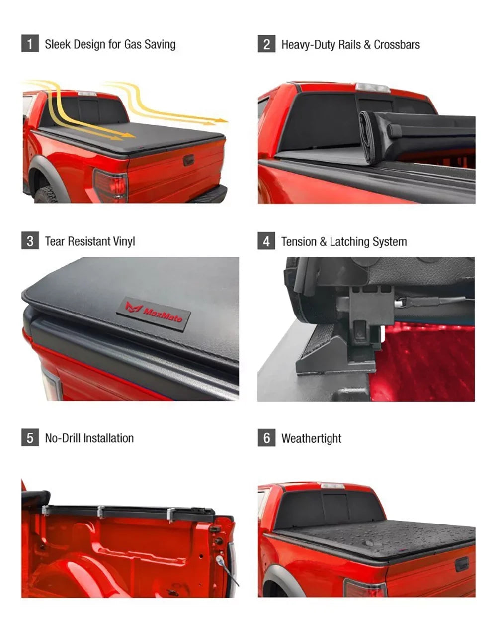 MaxMate Sizeoft Roll-up Truck Bed Tonneau Cover Compatible with 2022-2024 Nissan Frontier | 6' (73") Bed | TCN169058