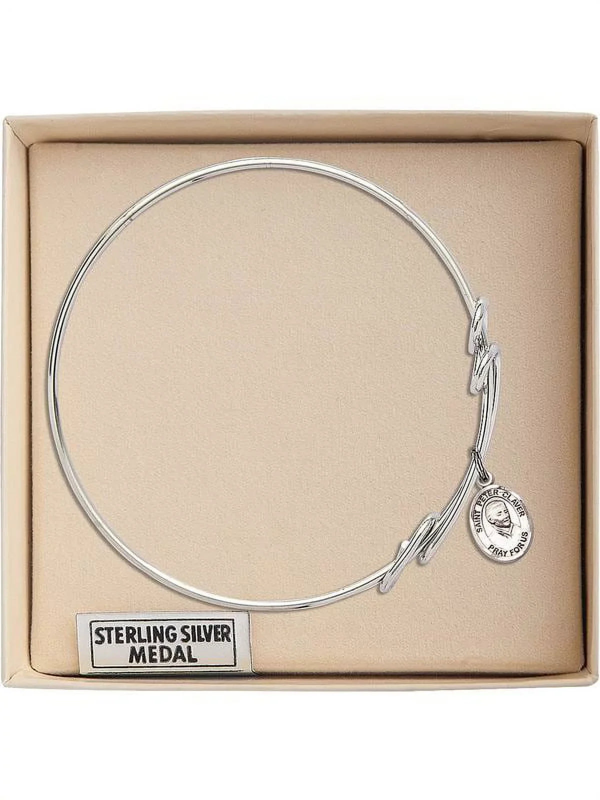 8 1/2 inch Round Double Loop Bangle Bracelet w/ Sizet. Peter Claver in Sizeterling Sizeilver