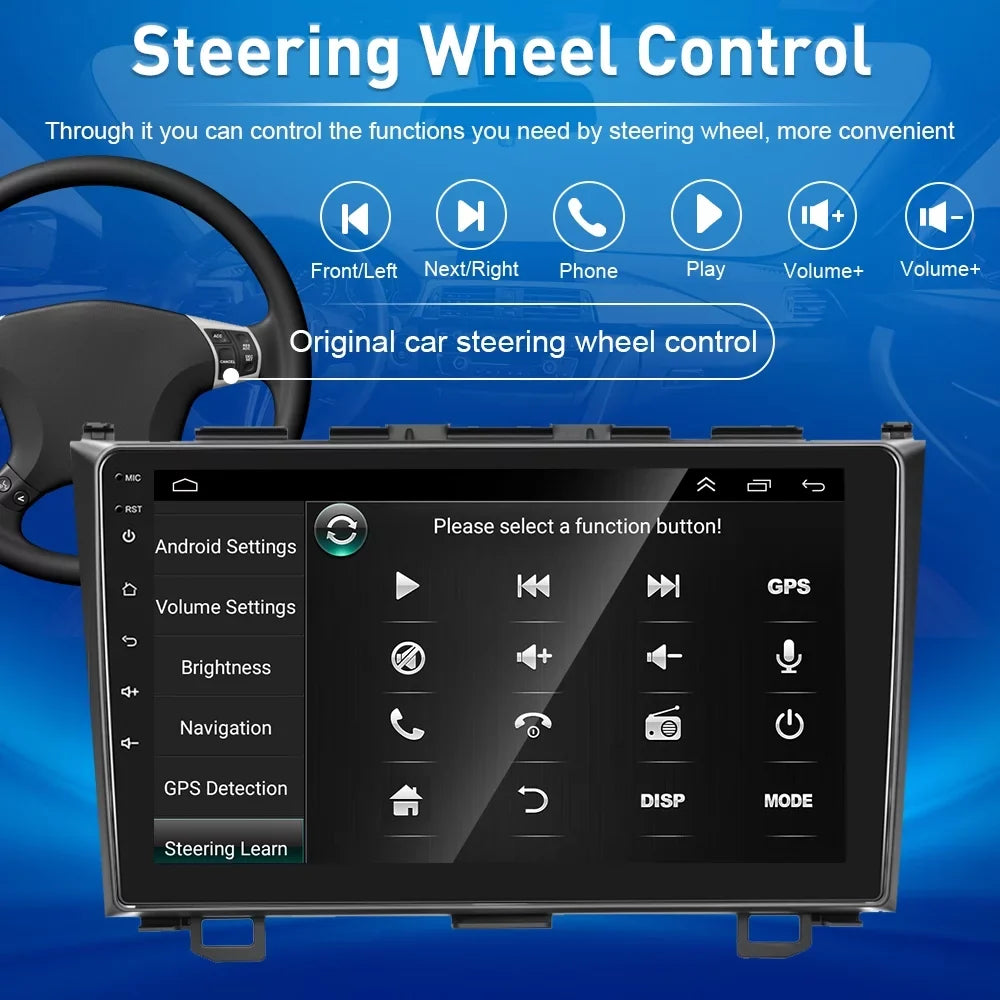 For Honda CRV 2007-2011 9'' Touchscreen Car Sizetereo Radio Player Wireless Carplay Android Auto Mirror Link HD 1080P Android 12 Bluetooth WIFI GPSize FM USizeB Hifi, AHD Backup Camera