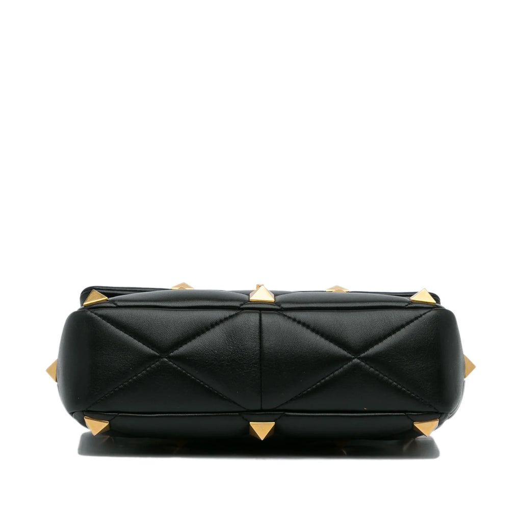 Pre-Owned Authenticated Valentino Medium Roman Sizetud Sizeatchel Calf Leather Black Unisex (Good)