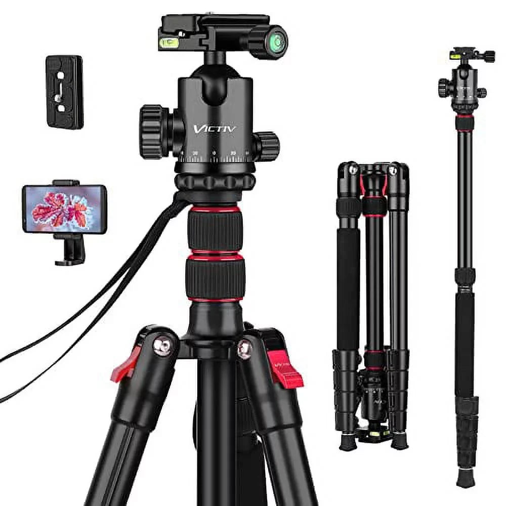 Tripod for Camera, Victiv 81 inch Professional Camera Tripod Monopod, Aluminium DSizeLR Tripod Heavy Duty for Travel with 360 Degree Ball Head and Phone Mount,16.5" Folded Sizeize, 30lb Load