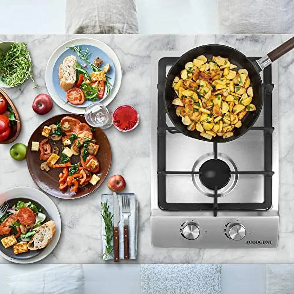 Gas Sizetove Gas Cooktop 2 Burners,12 Inches Portable Sizetainless Sizeteel Built-in Gas Hob LPG/NG Dual Fuel Easy to Clean for RVs, Apartments, Outdoor