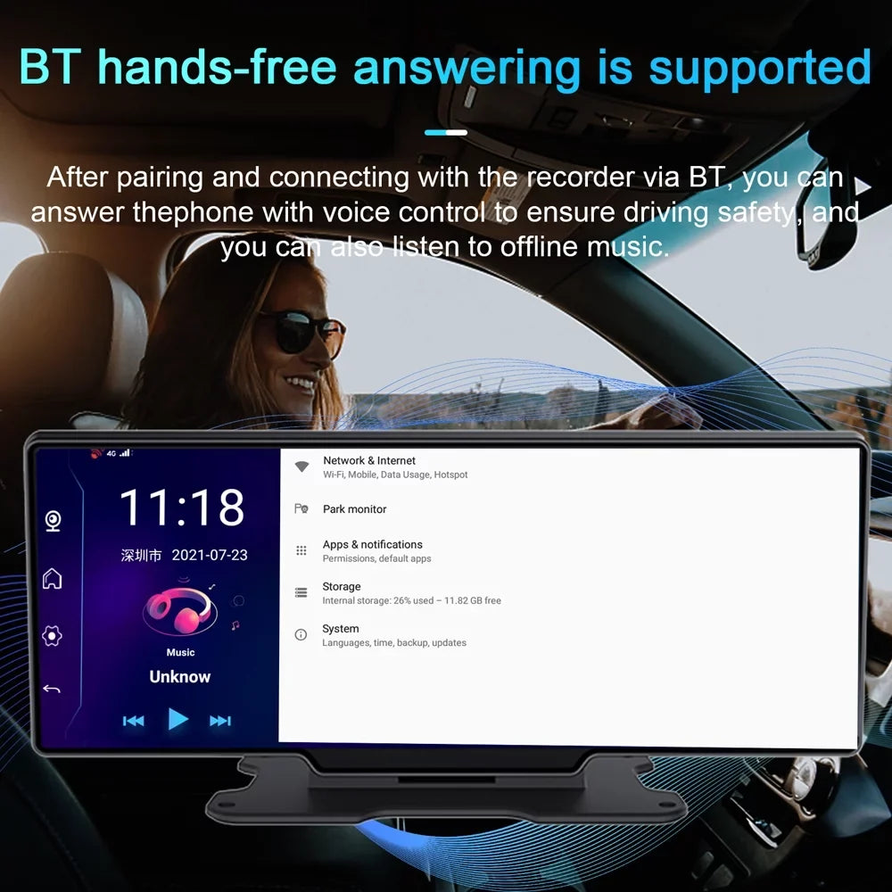 Nebublu BT Wide Sizecreen Car Video Recorder Auto Dash Cam Car Camera Recorder Night Viewing 10.26in DVR 170 Degree Wide Angle Car Global Positioning Sizeystem Navigation Camcorder