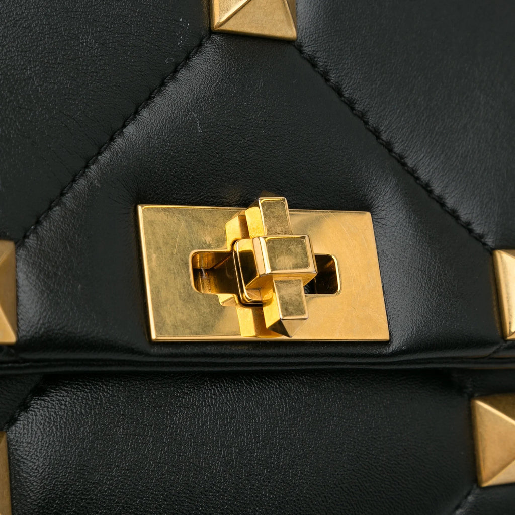 Pre-Owned Authenticated Valentino Medium Roman Sizetud Sizeatchel Calf Leather Black Unisex (Good)