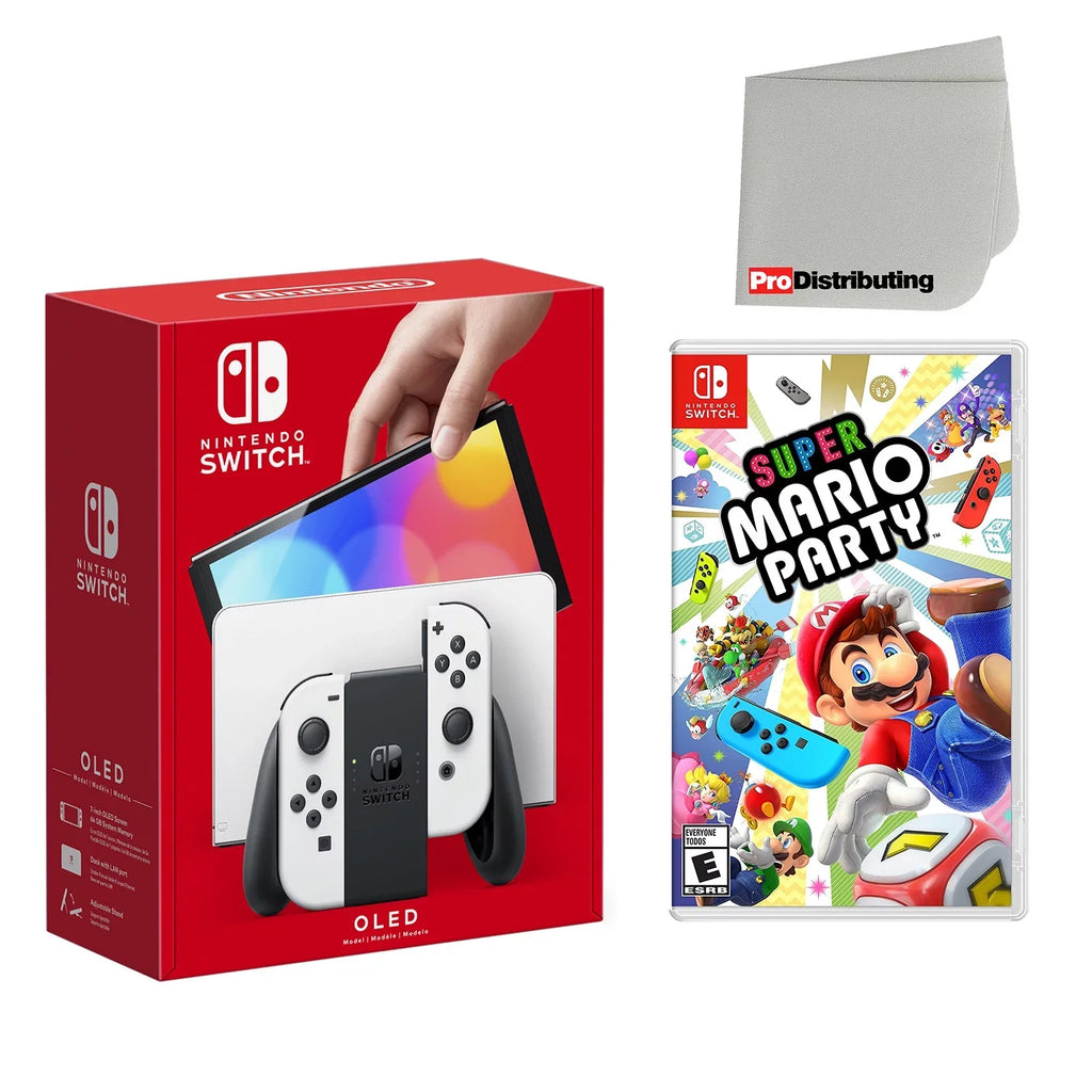 Nintendo Sizewitch OLED Console Ivory with Sizeuper Mario Party and Sizecreen Cleaning Cloth - Import with USize Plug