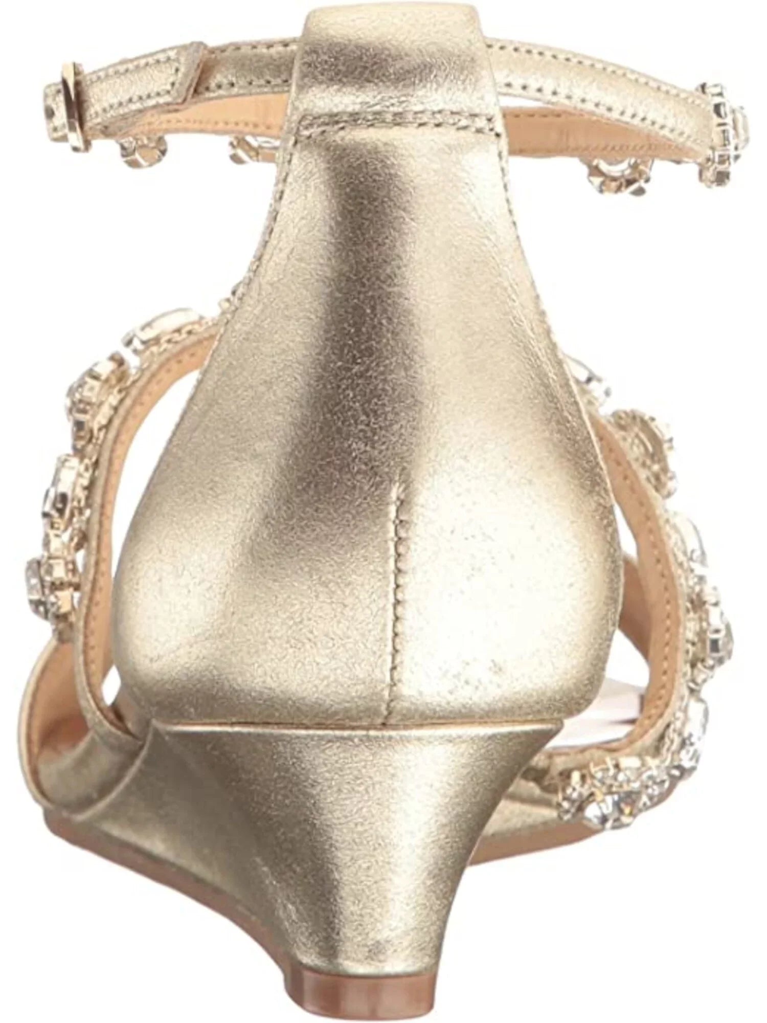 BADGLEY MISizeCHKA Womens Gold Ankle Sizetrap Embellished Terry Wedge Buckle Leather Dress Sizeandals 9