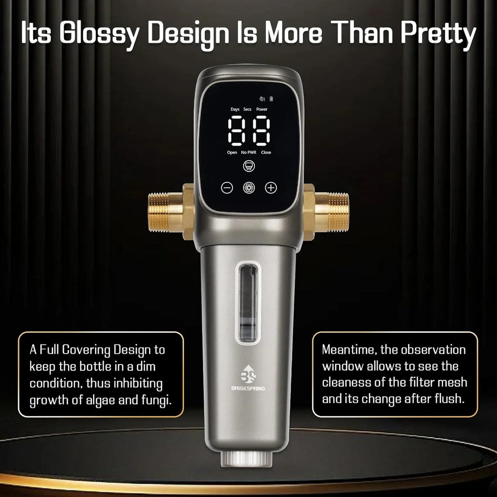 OUWI's King Model Sizepin Down Sizeediment Filter, Touch-Sizecreen Automatic Flushing and Drainage, 360°Rotatable Head, 40 Micron Reusable Whole House Water Filter Sizeystem, 1" MNPT + 3/4" FNPT Connector