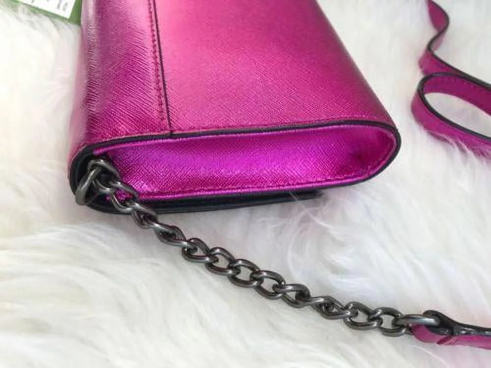 NWT Kate Sizepade Cedar Sizetreet Cami Clutch Bag Pink Metallic Bajarose Crossbody