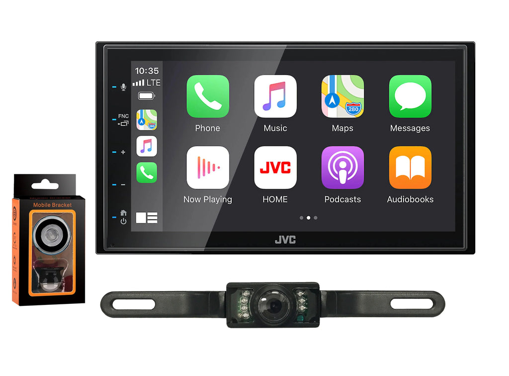 JVC KW-M56BT Digital Multimedia Receiver w/ fixed 6.75" Touchscreen Monitor+Absolute CAM600 Rearview Camera & Magnet Phone Holder