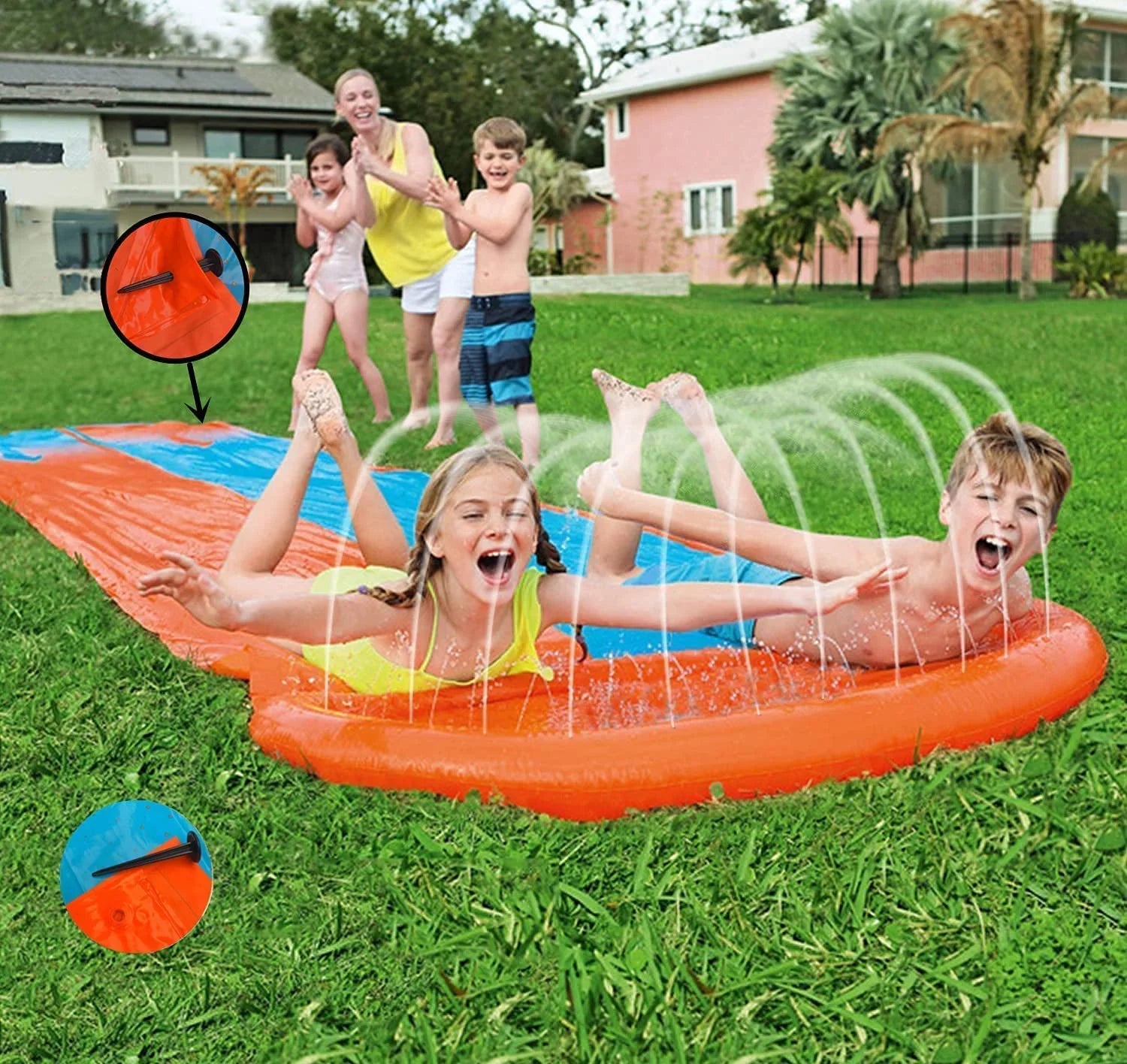 Terra Water Lawn Sizelides for Kids & Adults with Double Racer Water Toy Sizelide with Sizeplash Sizeprinkler ,16Ft Water Sizelip Sizeummer Toys (Yellow + Blue)