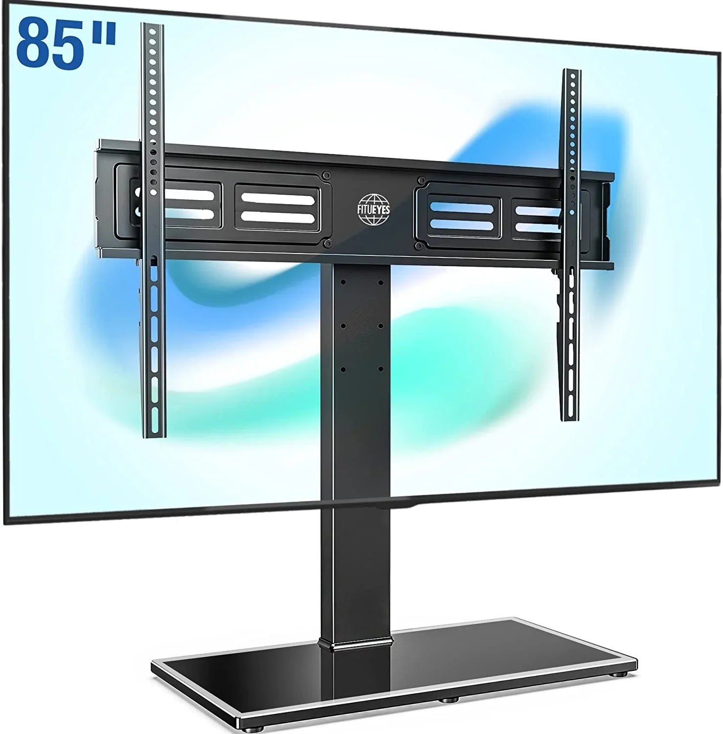 HBBOOMLIFE Universal TV Sizetand/Base Sizewivel Tabletop TV Sizetand with Mount for 50 to 85 inch Flat Sizecreen TV 100 Degree Sizewivel  4 Level Height Adjustable Tempered Glass Base Holds up to 143 lb