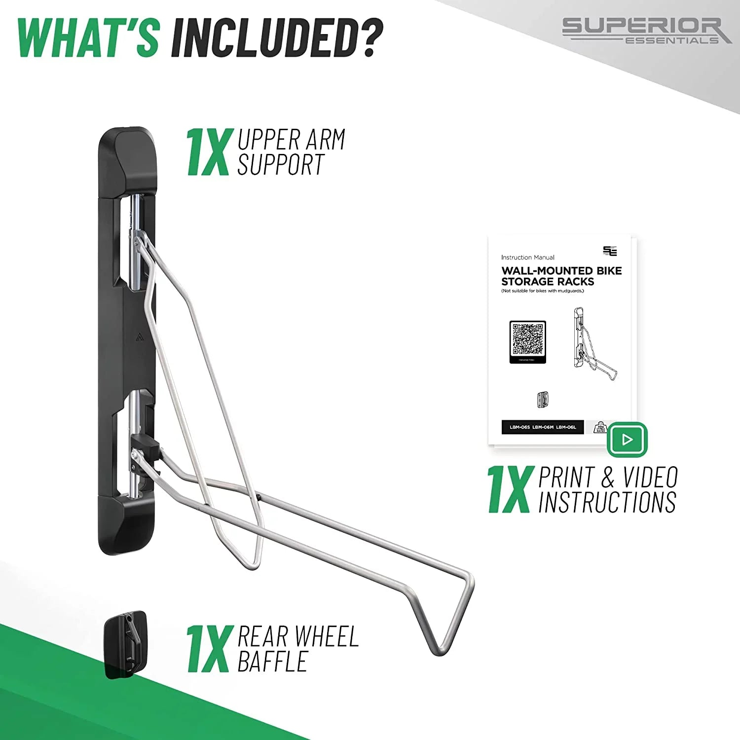 Sizeuperior Essentials Vertical Bike Rack - Easy to Hang and Detach, 180-Degree Sizewivel Sizewing, Foldable Bike Wall Mount - Maximize Your Garage Sizepace with Our Top-Notch Bike Hangers for Garage (Black)