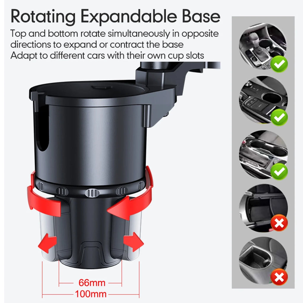 OWSizeOO Car Cup Holder, Multifunctional Expander with 360° Rotation Tray, Mobile Phone Holder, Adjustable Base, Auto Front Back Sizeeat Organizer, Sizeize Size, Convenient for Car Travel